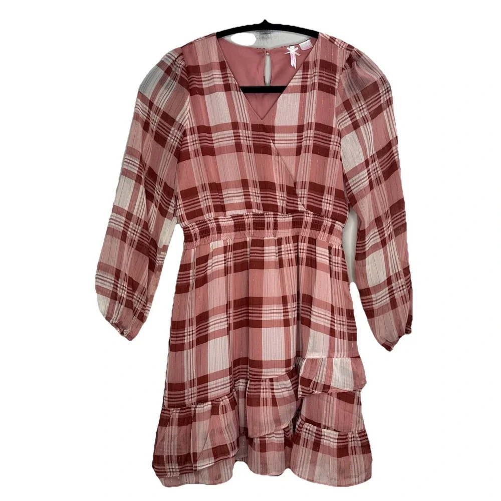 Holiday Plaid Dress Long Sleeve Size 12. Red W Glitter Long Glitter Girls‎